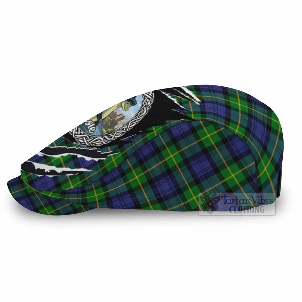 Meldrum Tartan Loch Ness Monster Flat Cap, Jeff Cap Celtic Knot Nessie Art