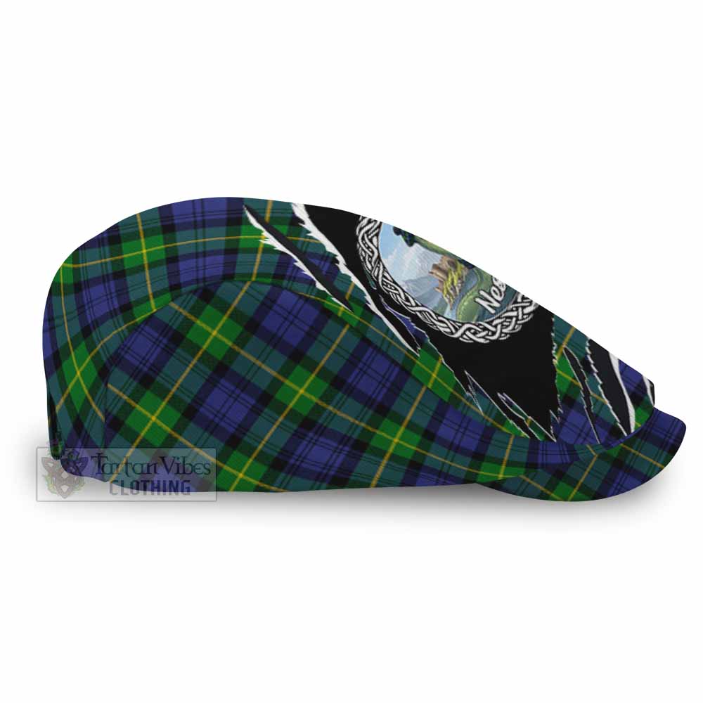 Meldrum Tartan Loch Ness Monster Flat Cap, Jeff Cap Celtic Knot Nessie Art