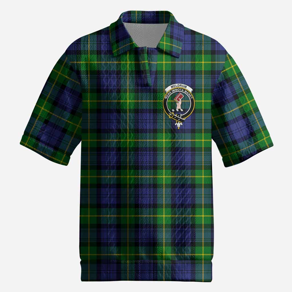 Meldrum Tartan Men’s Polo Sweater Top with Family Crest