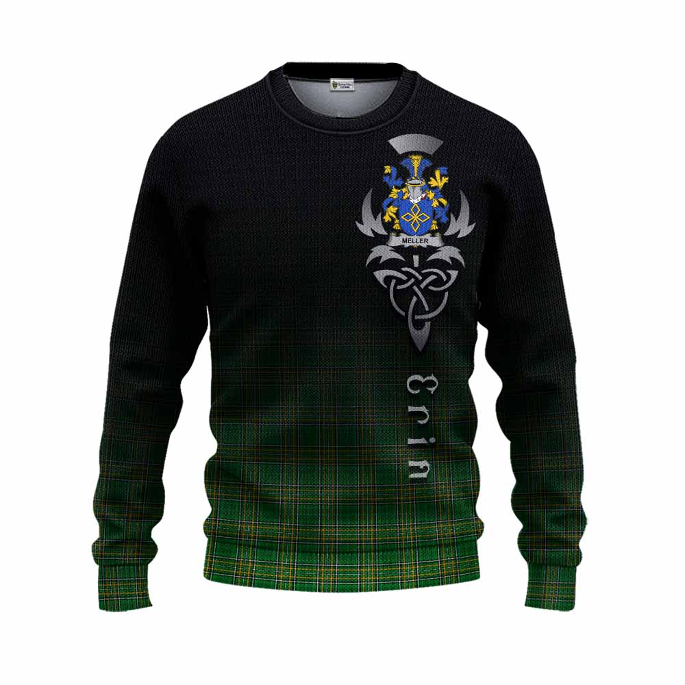 Tartan Vibes Clothing Meller Irish Clan Knitted Sweater with Coat of Arms Erin Go Bragh Celtic Inspired