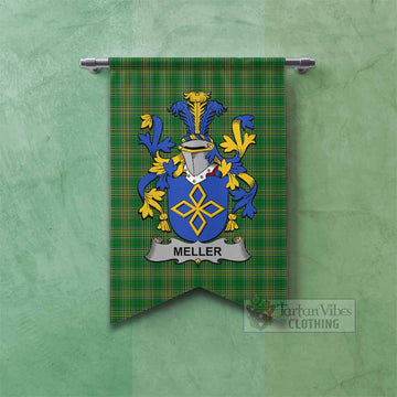 Meller Irish Clan Tartan Gonfalon, Tartan Banner with Coat of Arms