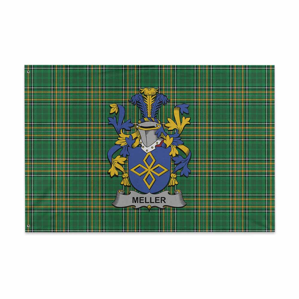 Tartan Vibes Clothing Meller Irish Clan Tartan House Flag with Coat of Arms