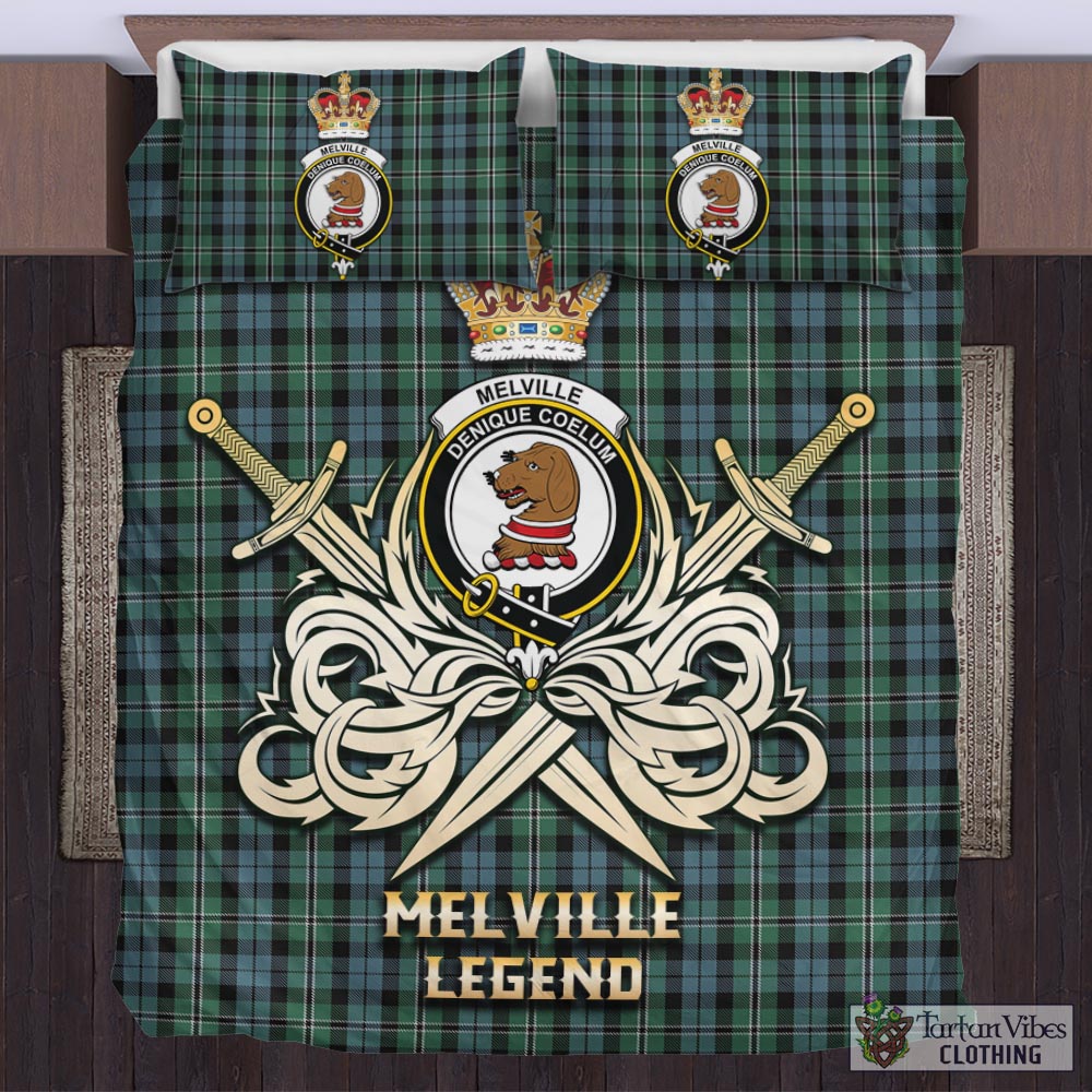 Tartan Vibes Clothing Melville Tartan Bedding Set with Clan Crest and the Golden Sword of Courageous Legacy