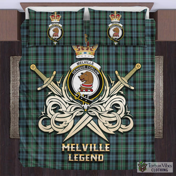 Melville Tartan Bedding Set with Clan Crest and the Golden Sword of Courageous Legacy