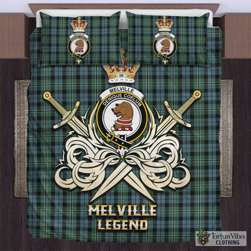 Tartan Vibes Clothing Melville Tartan Bedding Set with Clan Crest and the Golden Sword of Courageous Legacy