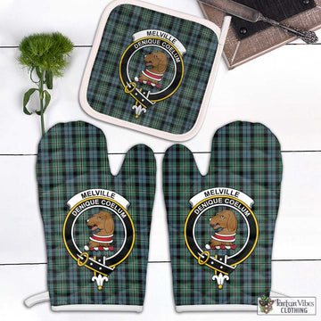 Melville Tartan Combo Oven Mitt & Pot-Holder with Family Crest Combo 2 Oven Mitt & 1 Pot-Holder Black - Tartan Vibes Clothing