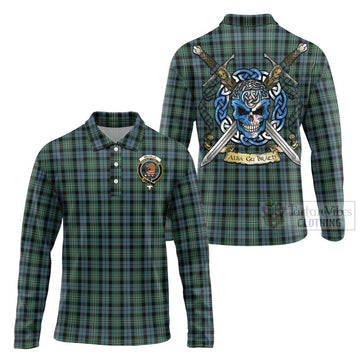 Melville Tartan Long Sleeve Polo Shirt with Family Crest Celtic Skull Style Unisex - Tartan Vibes Clothing
