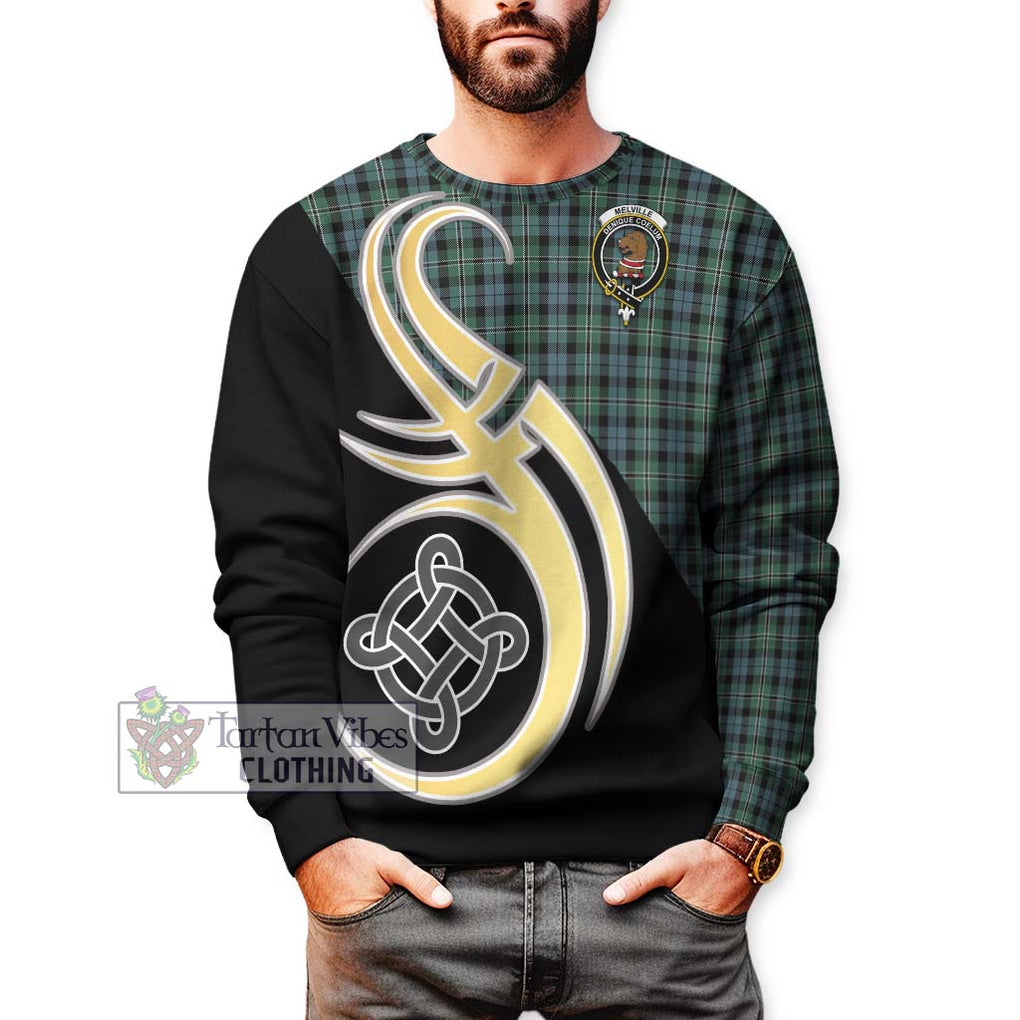 Melville Tartan Sweatshirt with Family Crest and Celtic Symbol Style Unisex - Tartan Vibes Clothing