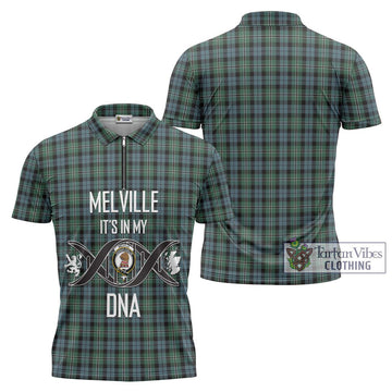 Melville Tartan Zipper Polo Shirt with Family Crest DNA In Me Style Unisex - Tartan Vibes Clothing