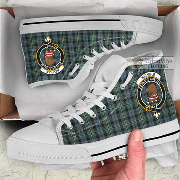 Melville Tartan High Top Shoes with Family Crest Kid High Top - White Sole - Tartan Vibes Clothing
