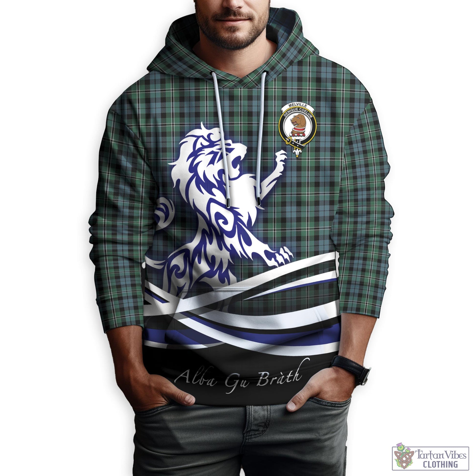 Melville Tartan Hoodie with Alba Gu Brath Regal Lion Emblem Zip Hoodie - Tartan Vibes Clothing