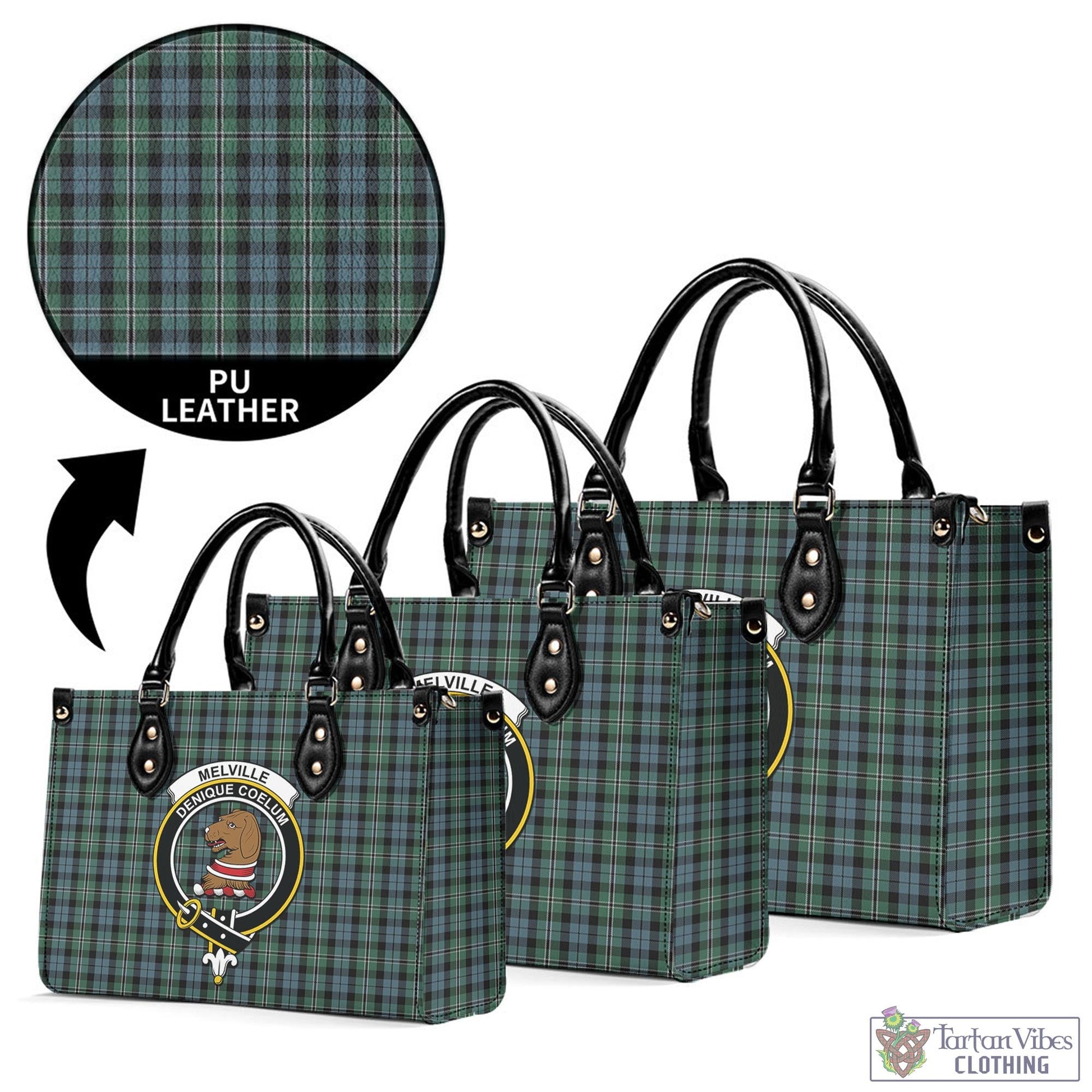 Melville Tartan Luxury Leather Handbags with Family Crest L - Tartan Vibes Clothing