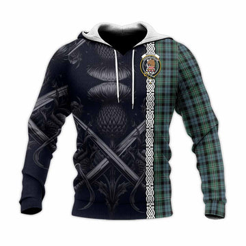 Melville Tartan Knitted Hoodie with Family Crest Cross Sword Thistle Celtic Vibes Unisex Knitted Pullover Hoodie - Tartan Vibes Clothing
