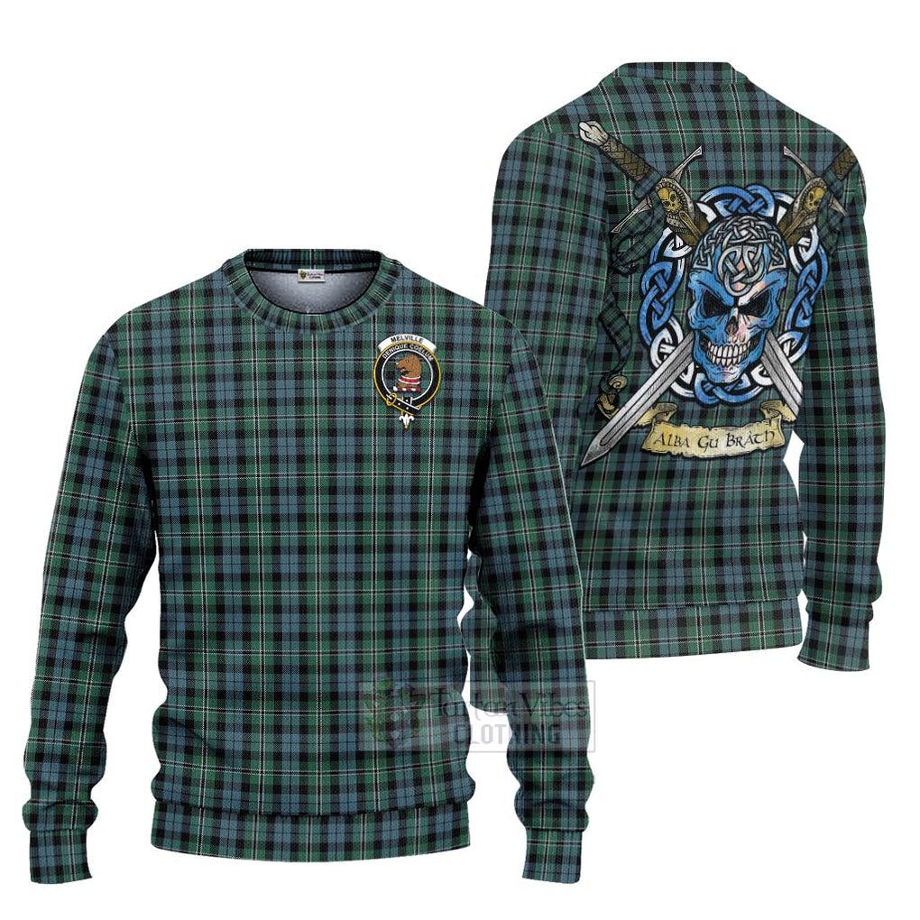 Melville Tartan Ugly Sweater with Family Crest Celtic Skull Style Unisex - Tartan Vibes Clothing