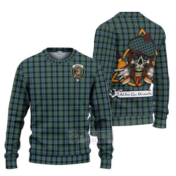 Melville Tartan Ugly Sweater with Family Crest and Bearded Skull Holding Bottles of Whiskey Unisex - Tartan Vibes Clothing