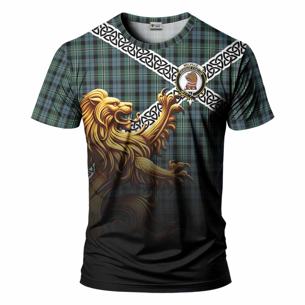 Melville Crest Tartan T-Shirt with Golden Lion Emblem Celtic Style Kid's Shirt - Tartan Vibes Clothing