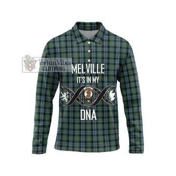 Melville Tartan Long Sleeve Polo Shirt with Family Crest DNA In Me Style Unisex - Tartan Vibes Clothing