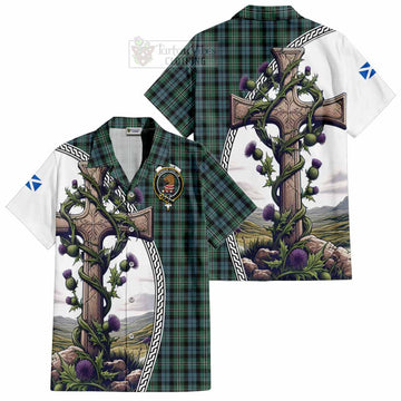 Melville Tartan Hawaiian Shirt with Family Crest and St. Andrew's Cross Accented by Thistle Vines Kid - Tartan Vibes Clothing