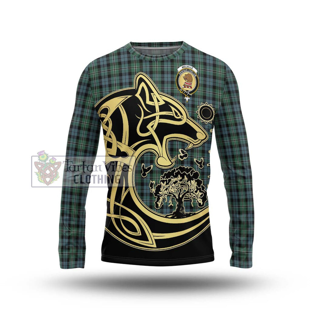 Melville Tartan Long Sleeve T-Shirt with Family Crest Celtic Wolf Style Unisex - Tartan Vibes Clothing