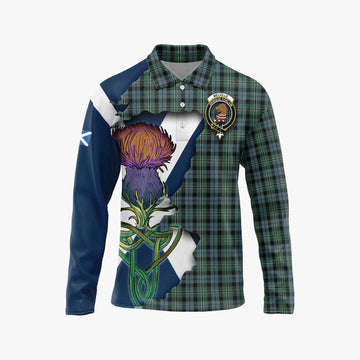 Melville Tartan Family Crest Long Sleeve Polo Shirt Scottish Thistle Celtic Inspired Unisex - Tartan Vibes Clothing