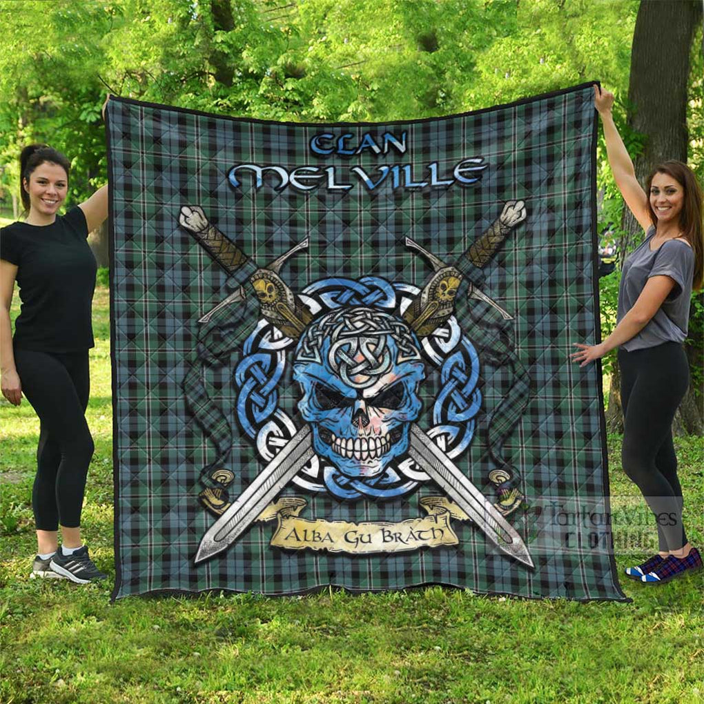 Melville Tartan Quilt with Celtic Skull Alba Gu Brath Style Super King Quilt 91" x 110" - Tartan Vibes Clothing