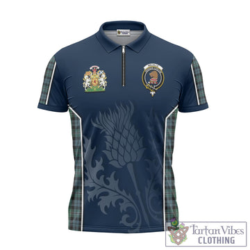 Melville Tartan Zipper Polo Shirt with Family Crest and Scottish Thistle Vibes Sport Style