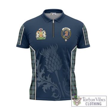 Tartan Vibes Clothing Melville Tartan Zipper Polo Shirt with Family Crest and Scottish Thistle Vibes Sport Style