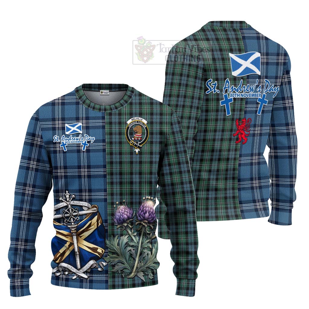 Melville Tartan Knitted Sweater Happy St. Andrew's Day Half Tartan Style Unisex - Tartan Vibes Clothing