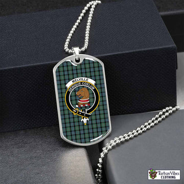 Melville Tartan Dog Tag Necklace with Family Crest Silver No - Tartan Vibes Clothing