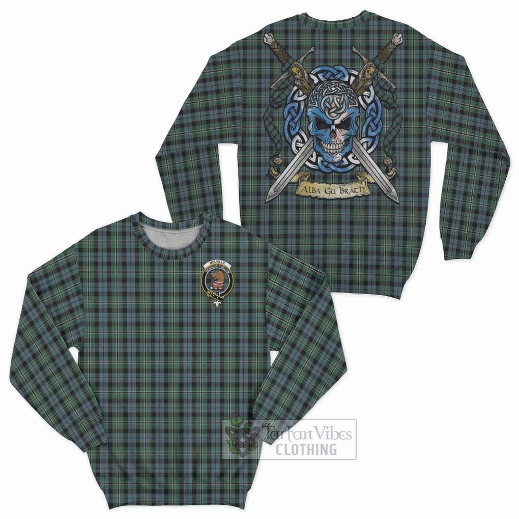 Melville Tartan Sweatshirt with Family Crest Celtic Skull Style Unisex - Tartan Vibes Clothing