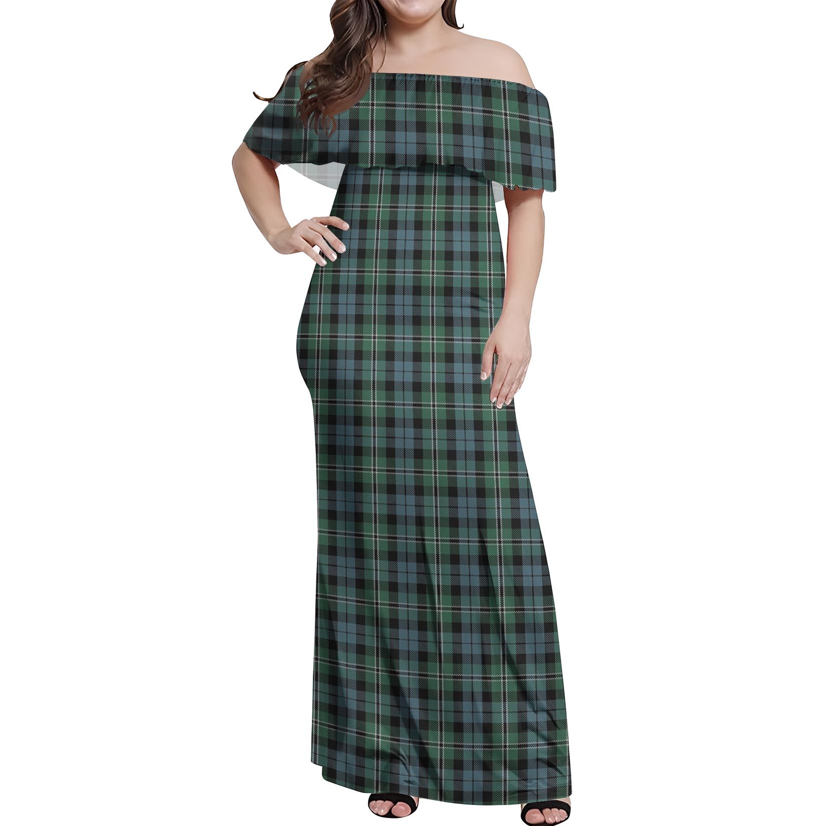 Melville Tartan Off Shoulder Long Dress Women's Dress - Tartan Vibes Clothing