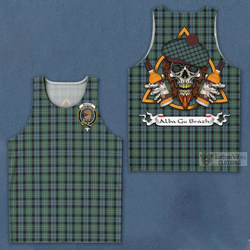 Melville Tartan Men's Tank Top with Family Crest and Bearded Skull Holding Bottles of Whiskey Men - Tartan Vibes Clothing