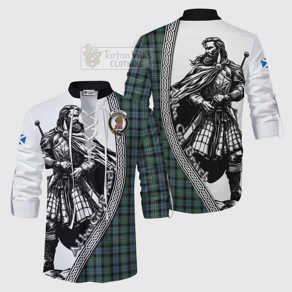 Melville Tartan Clan Crest Ghillie Kilt Shirt with Highlander Warrior Celtic Style Men - Tartan Vibes Clothing
