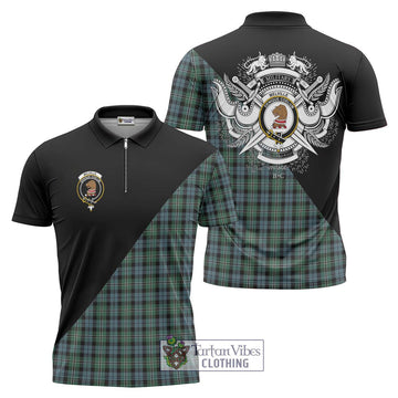 Melville Tartan Zipper Polo Shirt with Family Crest and Military Logo Style Unisex - Tartanvibesclothing Shop