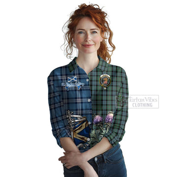 Melville Tartan Women's Casual Shirt Happy St. Andrew's Day Half Tartan Style Female - Tartan Vibes Clothing