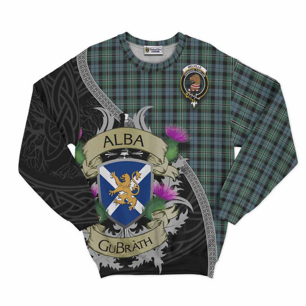 Melville Tartan Family Crest Sweatshirt Lion Rampant Royal Thistle Shield Celtic Inspired Unisex - Tartan Vibes Clothing