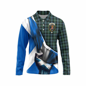 Melville Tartan Long Sleeve Polo Shirt with Family Crest Scotland Patriotic Style Unisex - Tartan Vibes Clothing