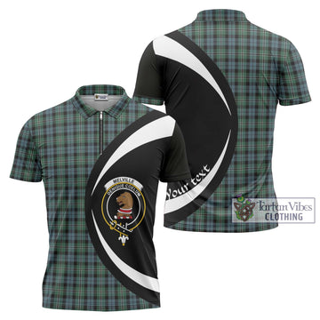 Melville Tartan Zipper Polo Shirt with Family Crest Circle Style Unisex - Tartan Vibes Clothing