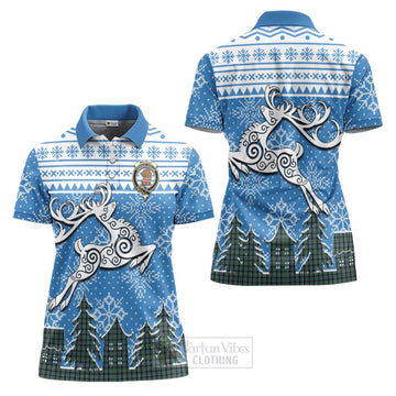 Melville Clan Christmas Women's Polo Shirt Celtic Reindeer Style Women - Tartan Vibes Clothing