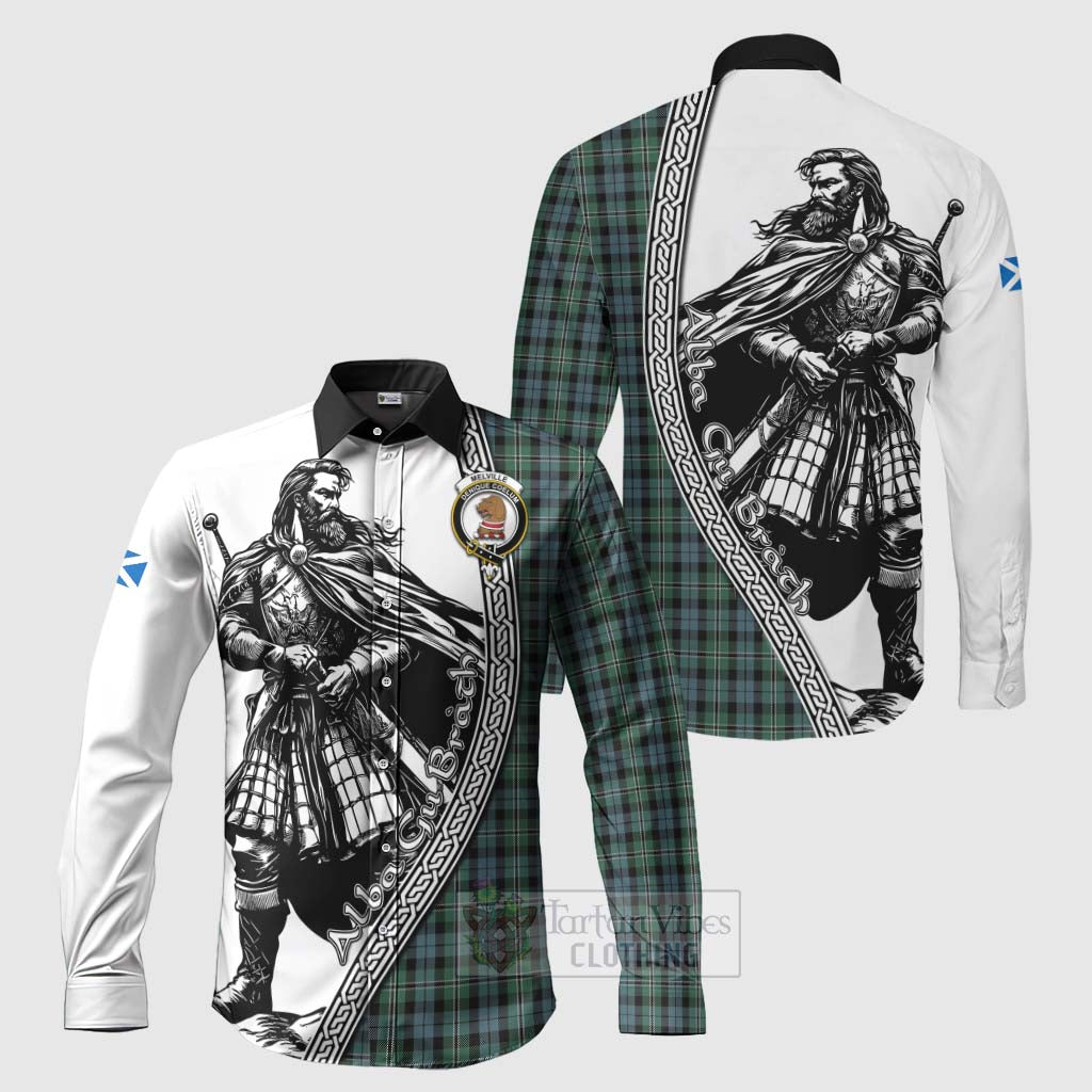 Melville Tartan Clan Crest Long Sleeve Button Shirt with Highlander Warrior Celtic Style Men's Shirt S - Tartan Vibes Clothing