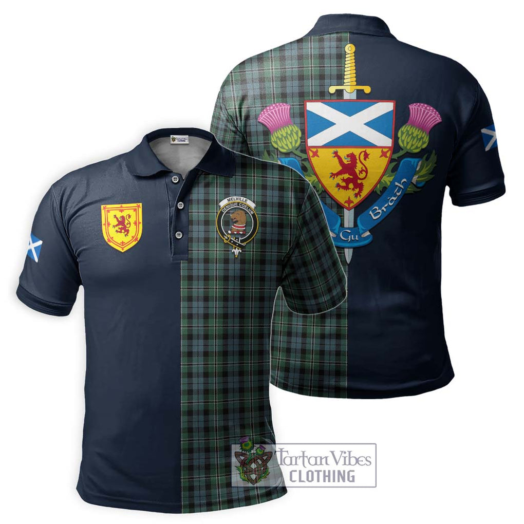 Melville Tartan Polo Shirt Alba with Scottish Lion Royal Arm Half Style Kid - Tartan Vibes Clothing