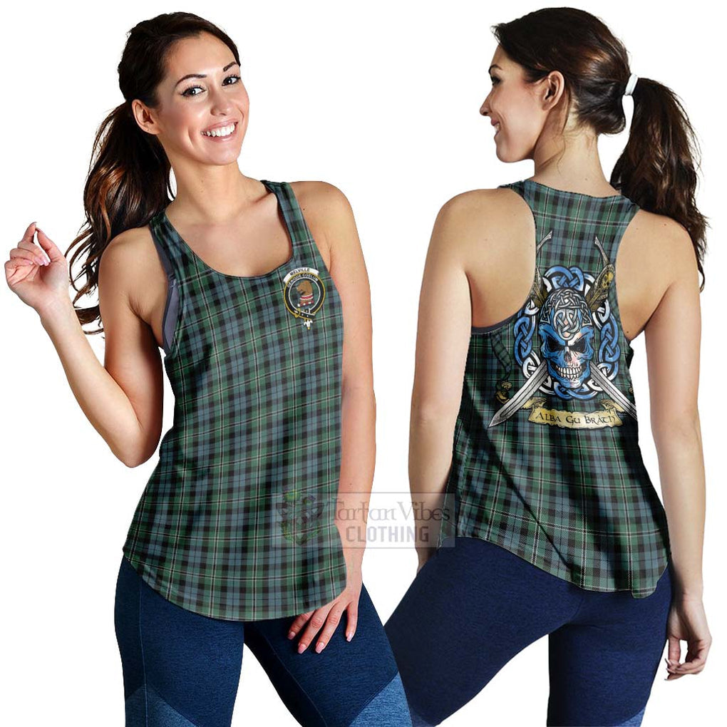 Melville Tartan Women's Racerback Tanks with Family Crest Celtic Skull Style 4XL - Tartan Vibes Clothing
