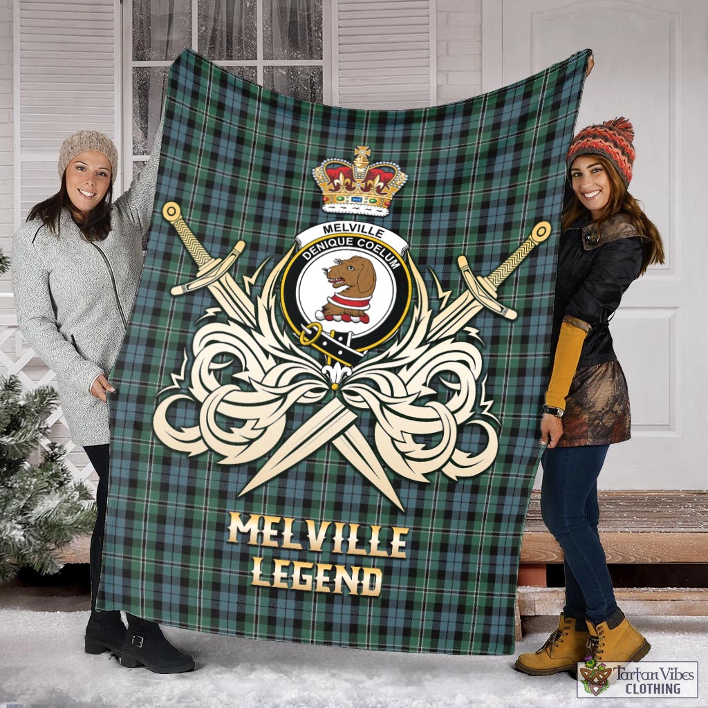 Tartan Vibes Clothing Melville Tartan Blanket with Clan Crest and the Golden Sword of Courageous Legacy