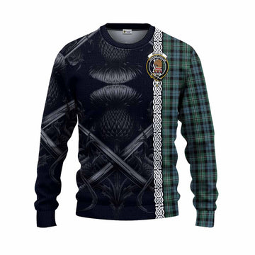 Melville Tartan Knitted Sweater with Family Crest Cross Sword Thistle Celtic Vibes Unisex - Tartan Vibes Clothing