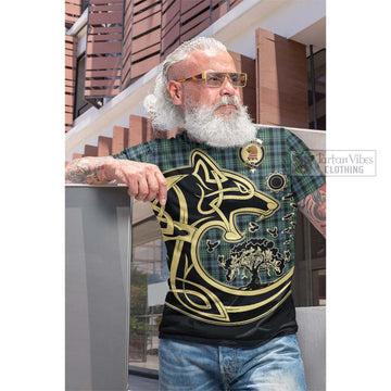 Melville Tartan Cotton T-shirt with Family Crest Celtic Wolf Style