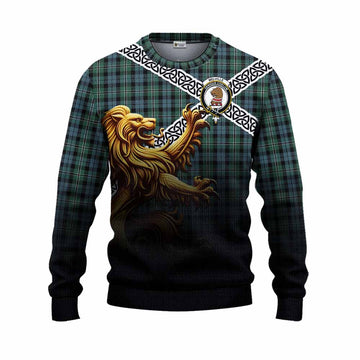 Melville Crest Tartan Knitted Sweater with Golden Lion Emblem Celtic Style Unisex - Tartan Vibes Clothing