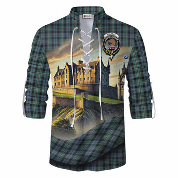 Melville Tartan Family Crest Ghillie Kilt Shirt with Scottish Ancient Castle Style Men - Tartan Vibes Clothing