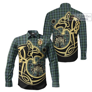Melville Tartan Long Sleeve Button Shirt with Family Crest Celtic Wolf Style Men's Shirt S - Tartan Vibes Clothing