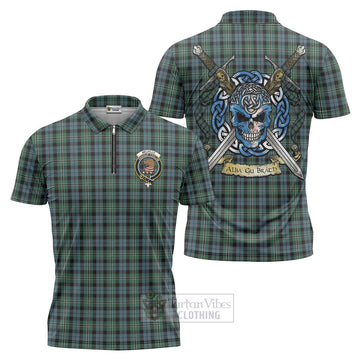 Melville Tartan Zipper Polo Shirt with Family Crest Celtic Skull Style Unisex - Tartan Vibes Clothing