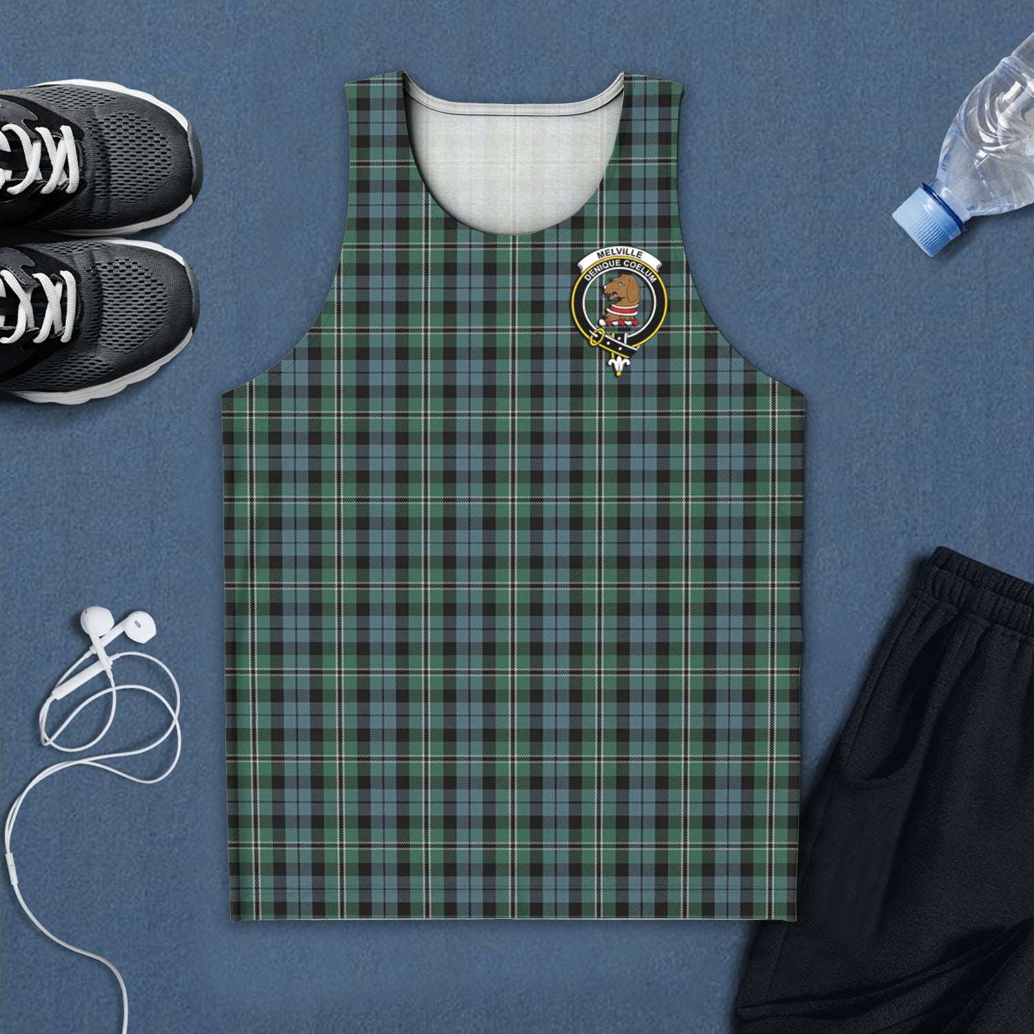 Melville Tartan Mens Tank Top with Family Crest 5XL - Tartan Vibes Clothing